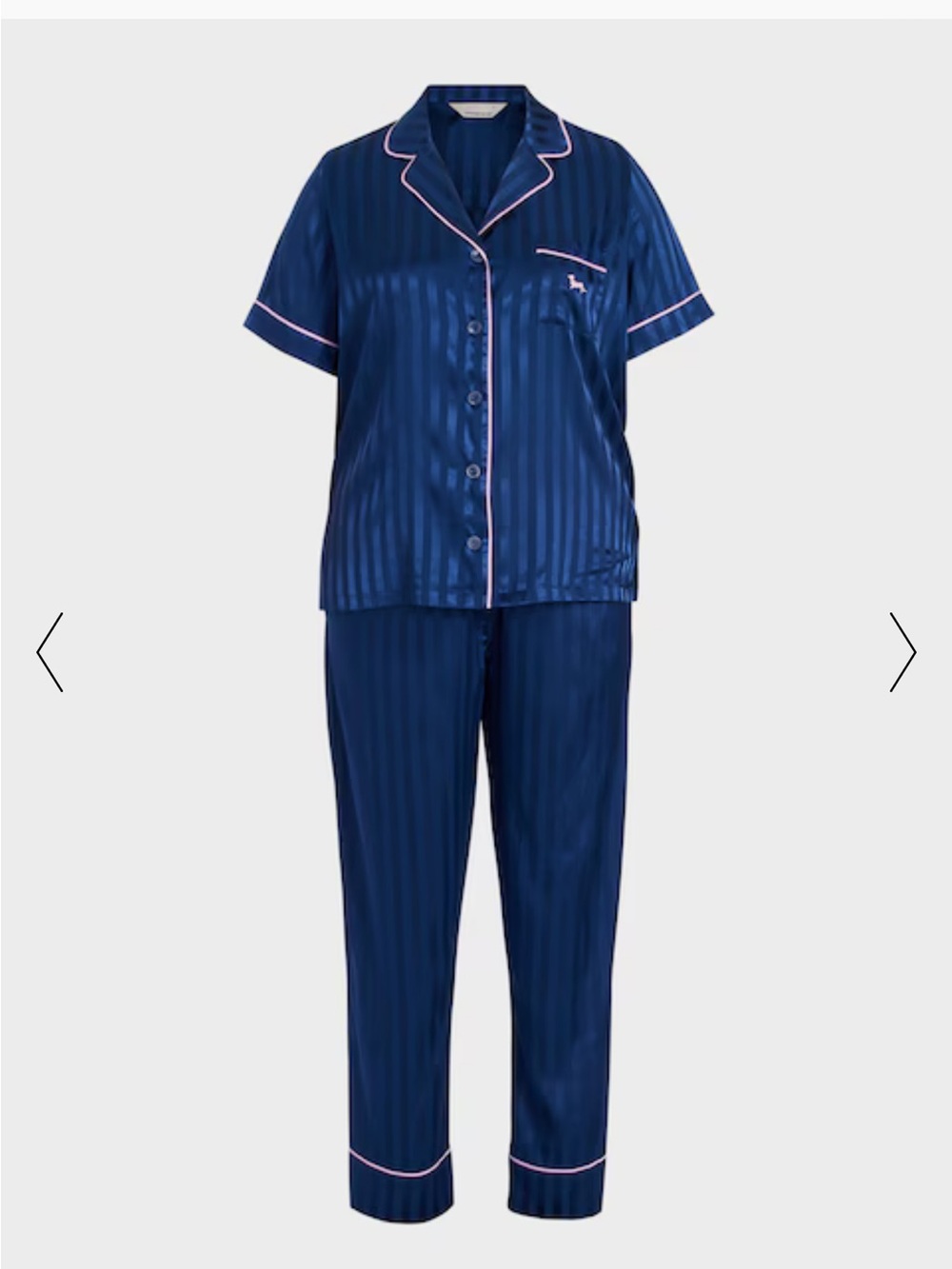 P.A. Plus Navy Stripe Chic Satin Short Sleeve & Pj Bottom Set size XS